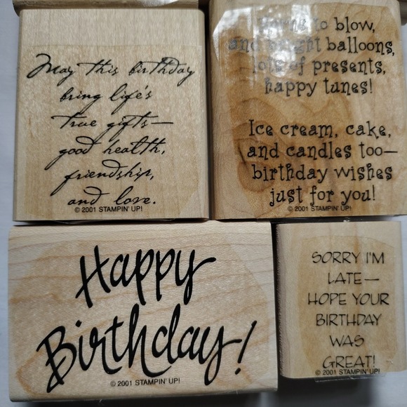 Vintage Stampin Up Wood Stamps Birthday Greetings Set‎ of 9 Retired 2001 - Picture 2 of 6